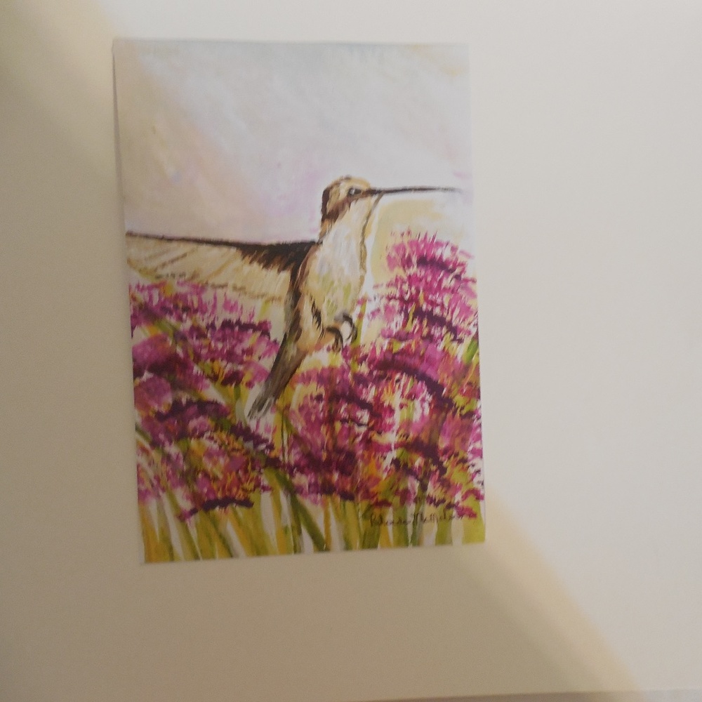 Hand Crafted Watercolor Hummingbird Painting - Picture 3 of 6